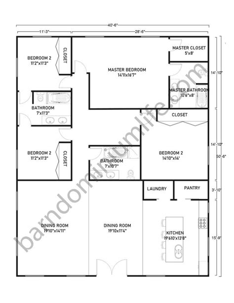 3 Bedroom , 3 Bath Modern Farmhouse House <b>Plan</b> #<b>50</b>. . 40 x 50 barndominium floor plans